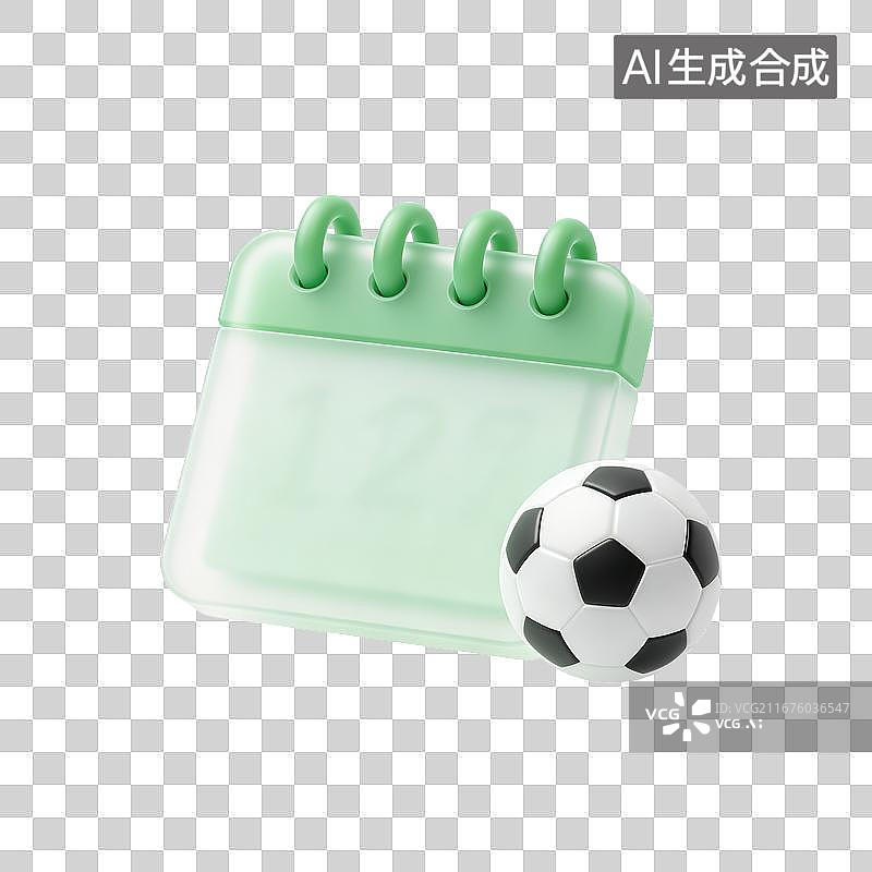 【AI数字艺术】3D磨砂玻璃足球日程日历元素图片素材