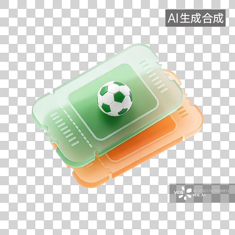 【AI数字艺术】3D磨砂玻璃足球赛事球票元素图片素材