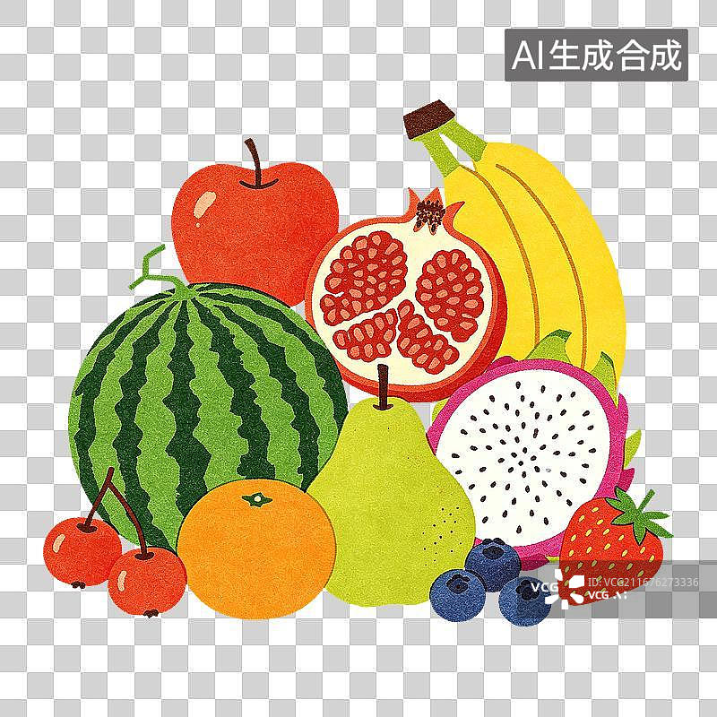 【AI数字艺术】多彩水果插画组合图片素材