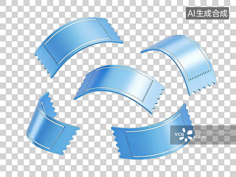 【AI数字艺术】3D渲染免抠图形元素蓝色锯齿花边优惠券图片素材