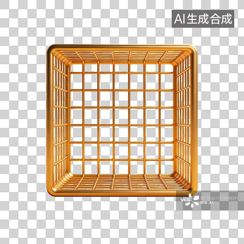 【AI数字艺术】橙金方形网格收纳篮单体素材图片素材