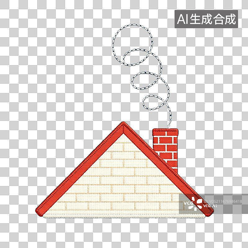 【AI数字艺术】红顶砖房刺绣布贴袅袅炊烟免抠元素图片素材