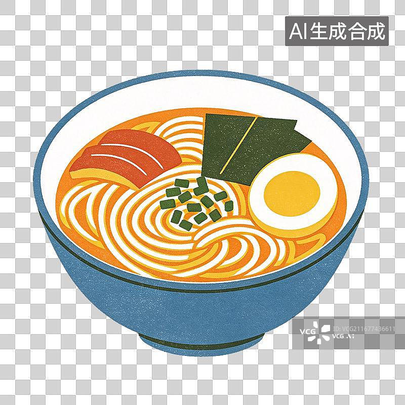 【AI数字艺术】插画日式拉面碗配叉烧溏心蛋海苔葱花图片素材