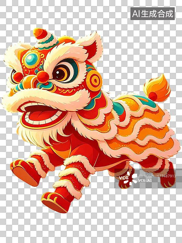 【AI数字艺术】节日插画 红色两只舞狮 烟花盛放 国风绘画笔触 团圆喜乐 新春banner活动海报电商首页背景喜庆图片素材