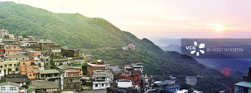 台湾九份山城夕阳图片素材