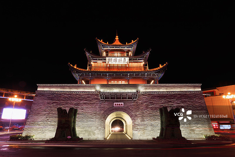 甘肃省酒泉钟鼓楼夜景图片素材