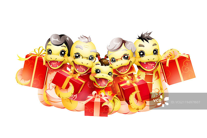 快乐的蛇家庭过新年图片素材