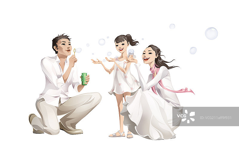 一家人吹泡泡图片素材