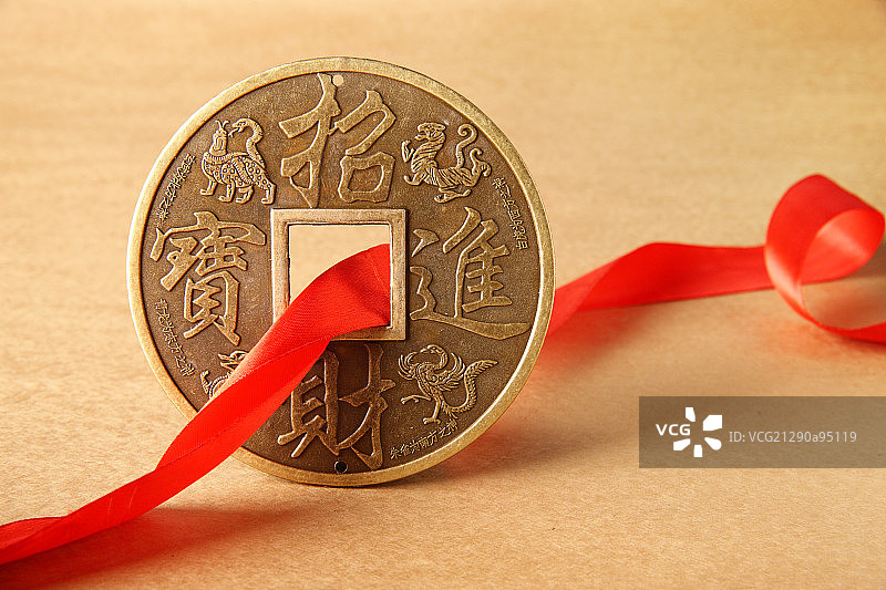 铜钱丝带图片素材