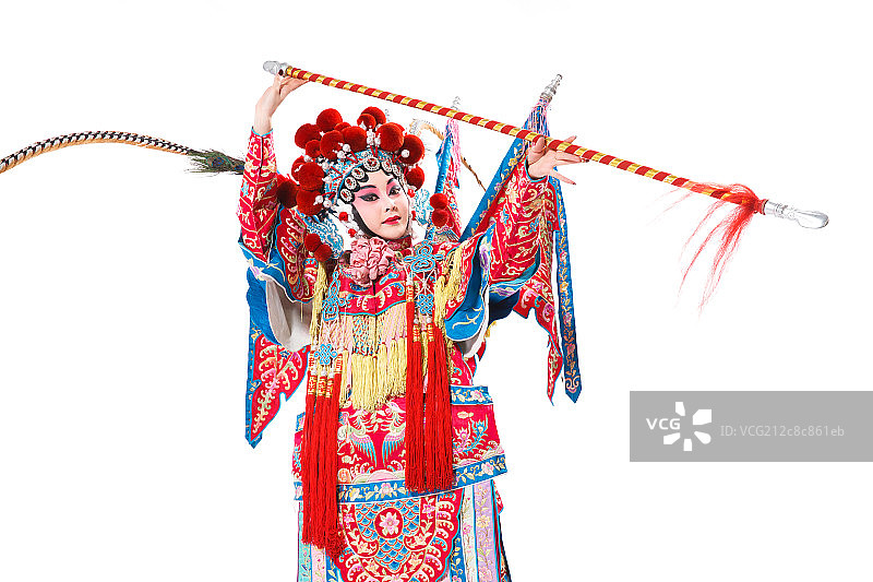 女京剧表演者在耍花枪图片素材