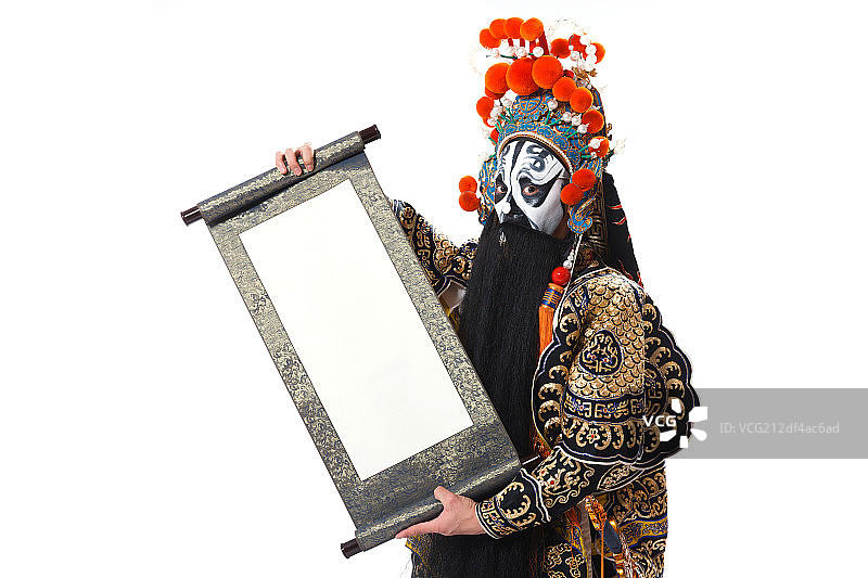 京剧表演者拿着画轴图片素材