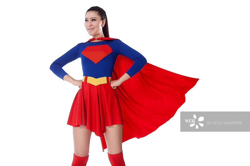 青年女人扮超人图片素材