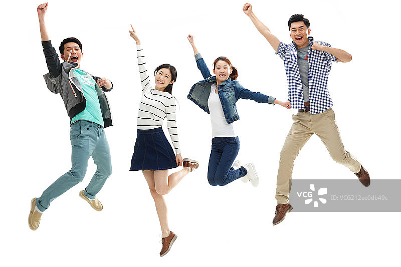 兴奋的大学生跳跃图片素材