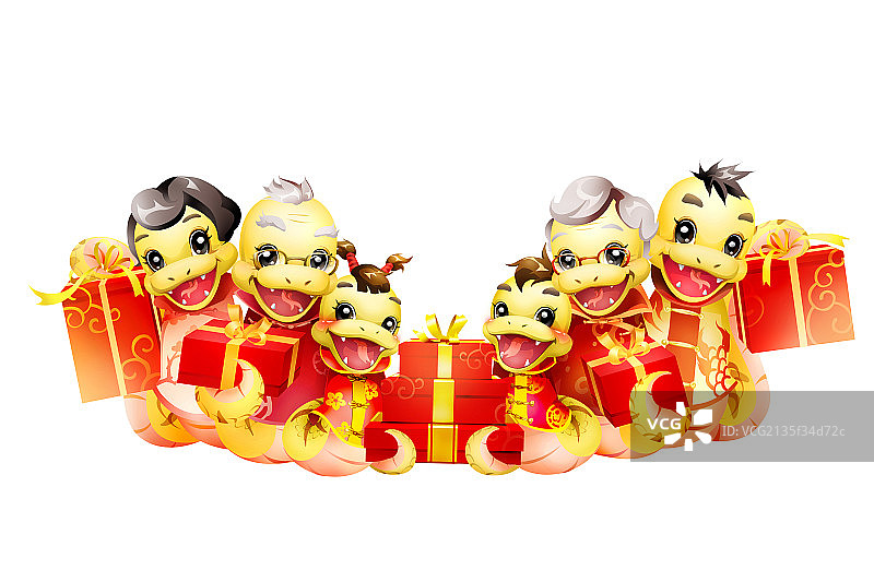 快乐的蛇家庭过新年图片素材