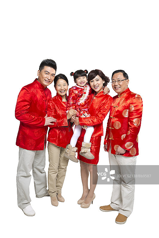 棚拍节日气氛中的唐装一家人团聚图片素材