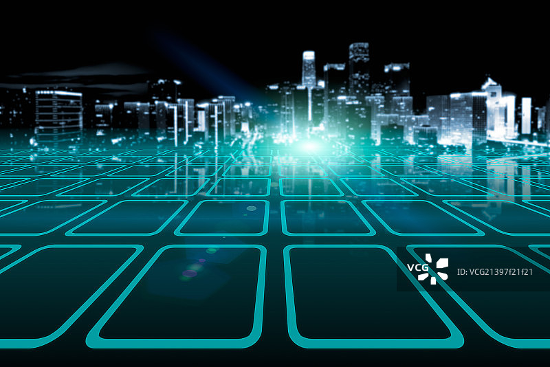 网络信息技术和绿色能源城市夜景特效图片素材