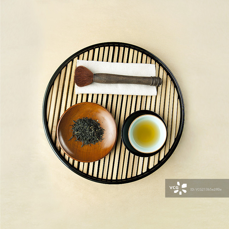 俯视的茶盘和茶具图片素材