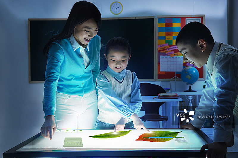 老师和小学生在教室里上课图片素材