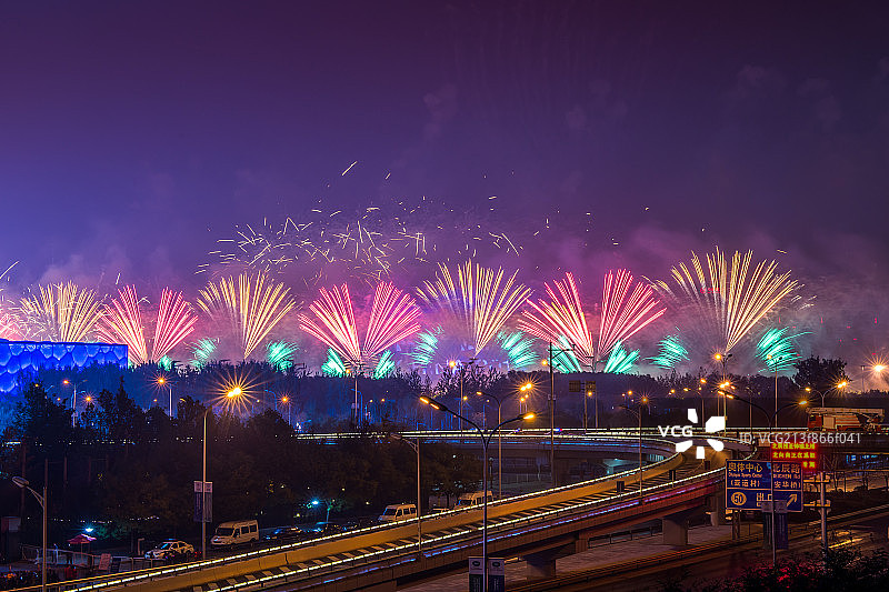 2014APEC烟火表演城市夜景图片素材