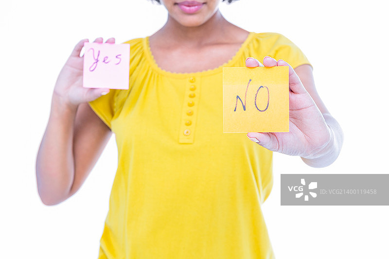 拿着“yes”和“no”的美女图片素材