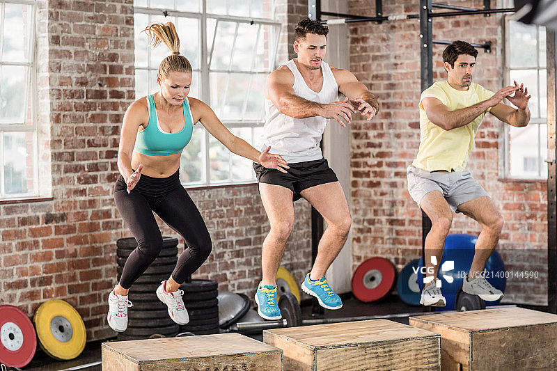 健身人士在健身房做跳箱运动图片素材