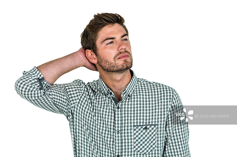 沉思的男人手放在背后图片素材