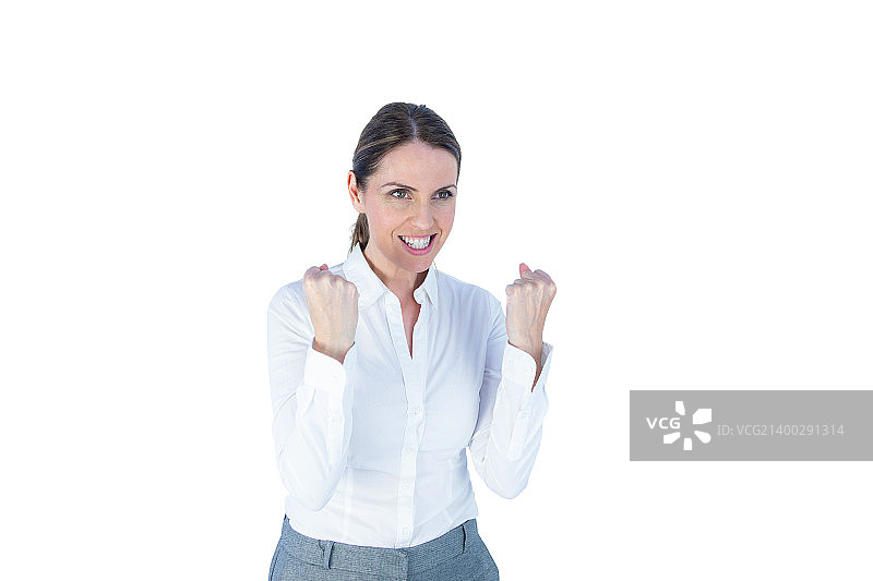白色背景上表情坚定的女商人图片素材