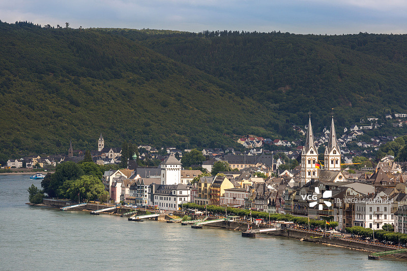 德国莱茵河中部河谷博帕德和莱茵河航拍图片素材