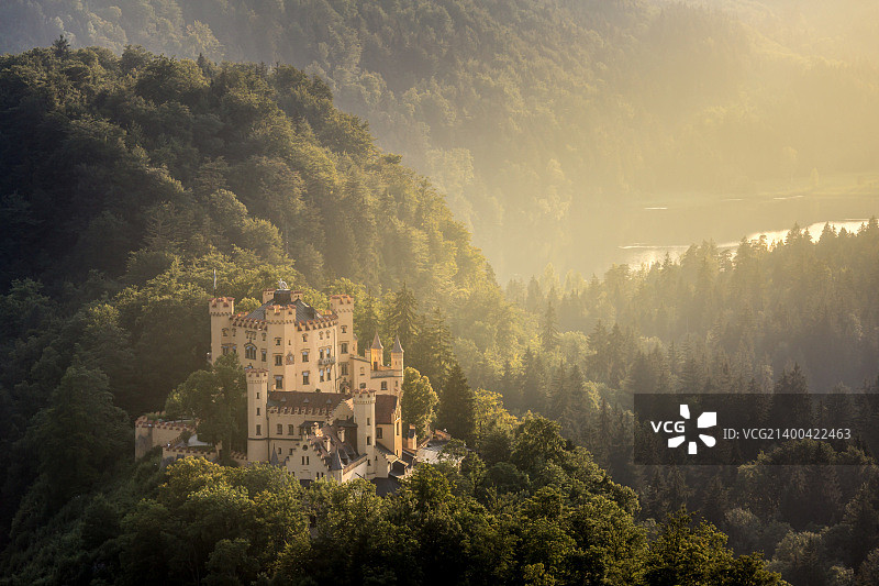 德国巴伐利亚州福森霍恩施万高城堡的夏日日落景色图片素材