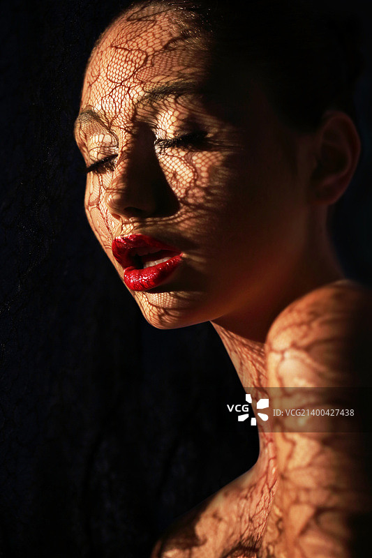 装饰：面纱图案下的黑暗女性图片素材