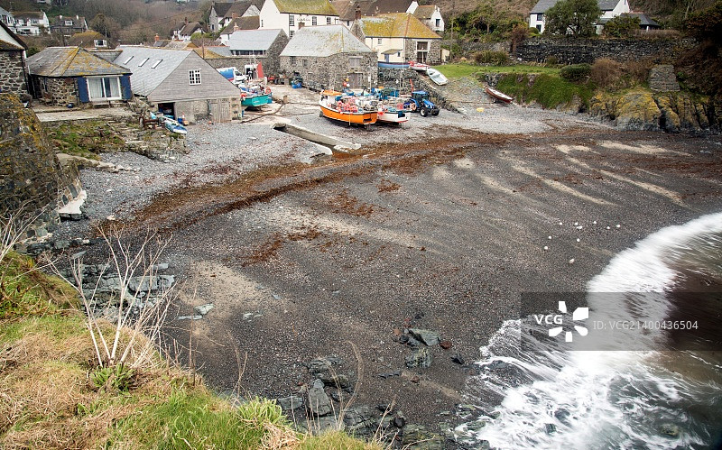 卡德格威斯卵石滩和渔船图片素材