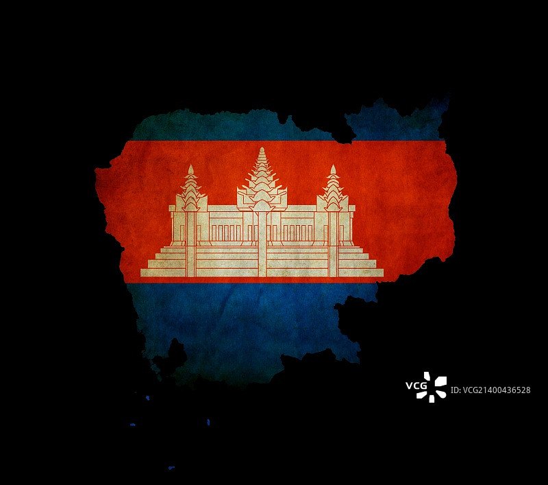 柬埔寨地图轮廓与黑色背景上的Grunge地图插图图片素材