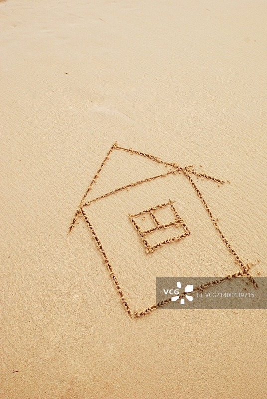 沙滩上手绘房屋简图图片素材