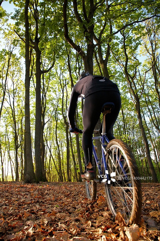山地自行车手在小路上骑行（模糊效果）图片素材