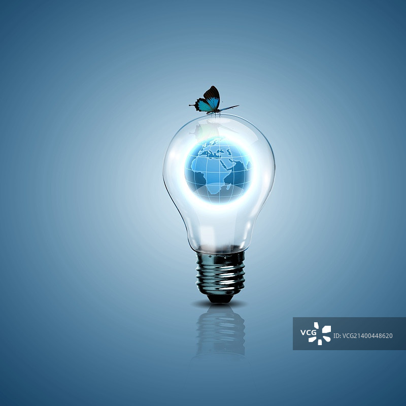 绿色能源：地球与灯泡的结合图片素材