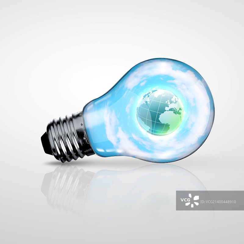 绿色能源：地球与灯泡的结合图片素材