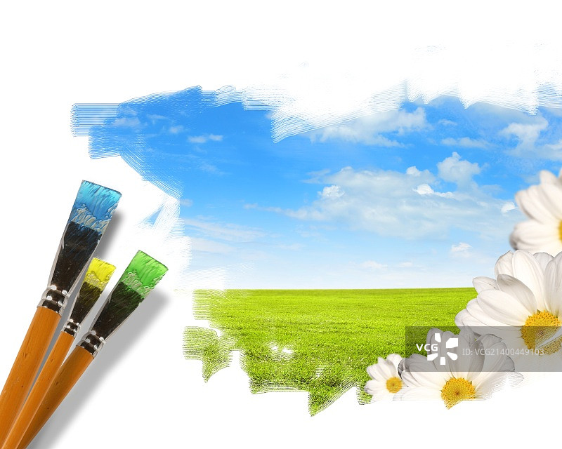 阳光明媚的自然风光和画笔照片图片素材