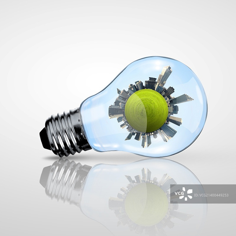 绿色能源：地球与灯泡的结合图片素材