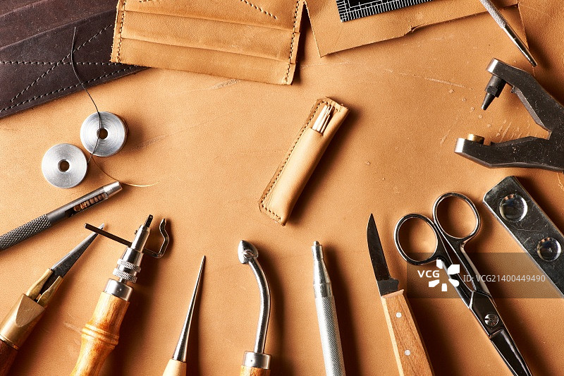 皮革工艺工具静物图片素材