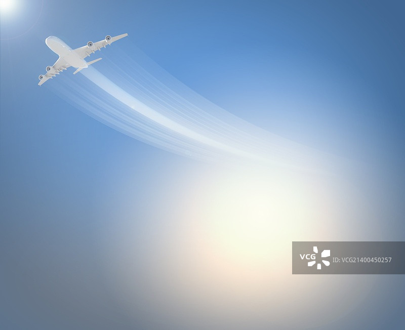 晴朗天空中的飞行飞机图片素材