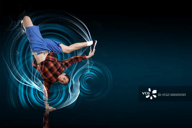 现代风格舞者在深色背景下摆姿势，带有灯光效果。插图图片素材
