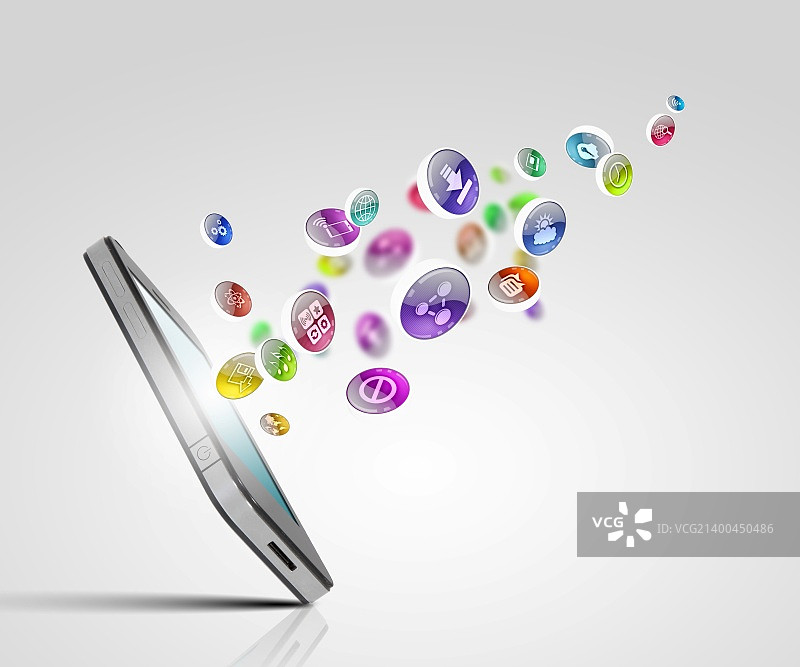 带有手机和图标的媒体技术图解图片素材