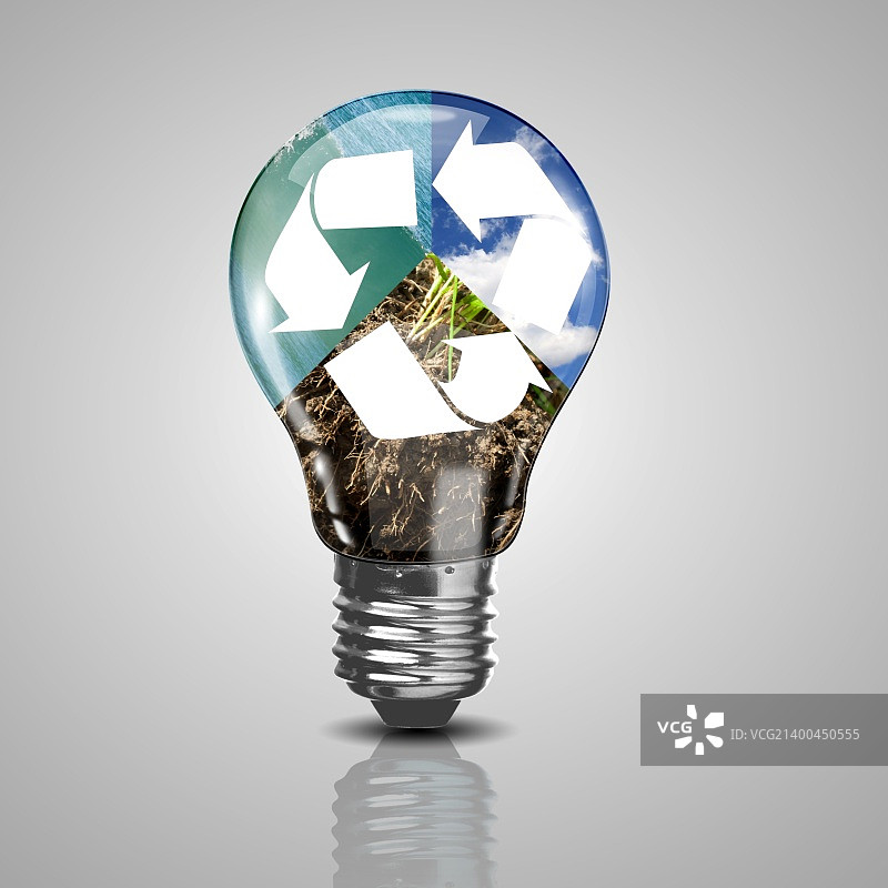 绿色能源标志：生态概念，灯泡图片素材