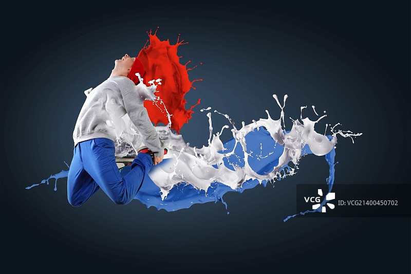 跳跃的现代舞者和油漆飞溅插图图片素材