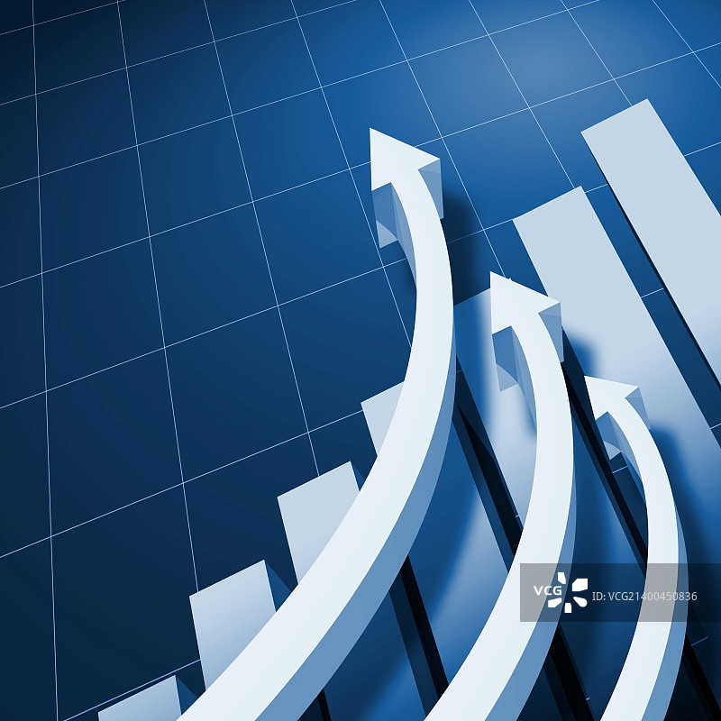蓝色背景上的图表和向上箭头图片素材