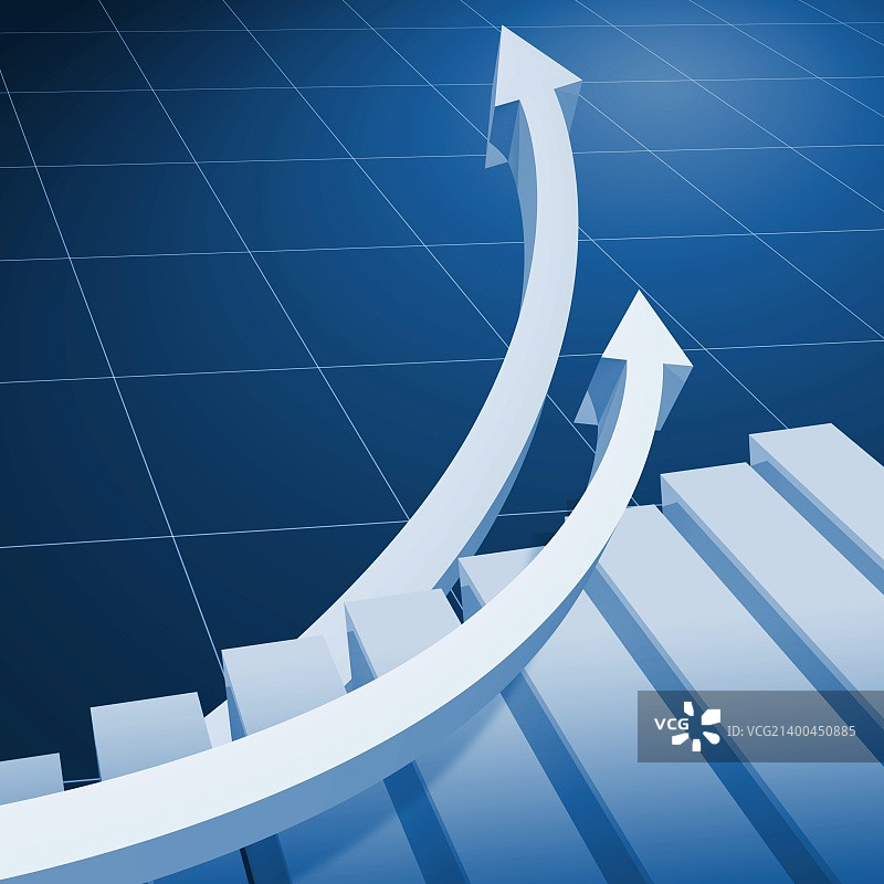 蓝色背景上的图表和向上箭头图片素材