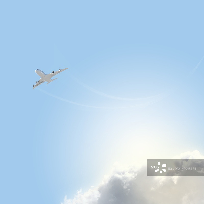 晴朗天空中的飞行飞机图片素材