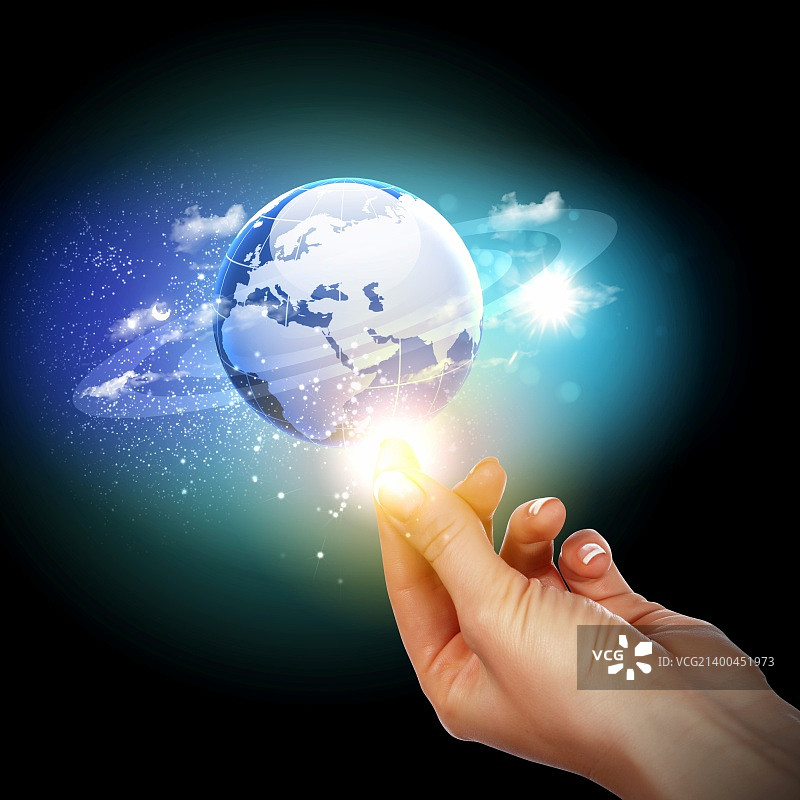 手持发光的地球图片素材