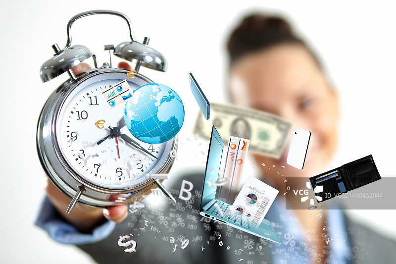 商务人士手持时钟的时间概念插画图片素材