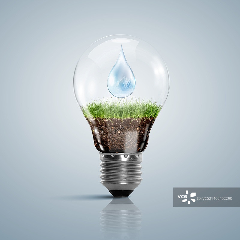 生态环保灯泡：清洁能源概念插画图片素材